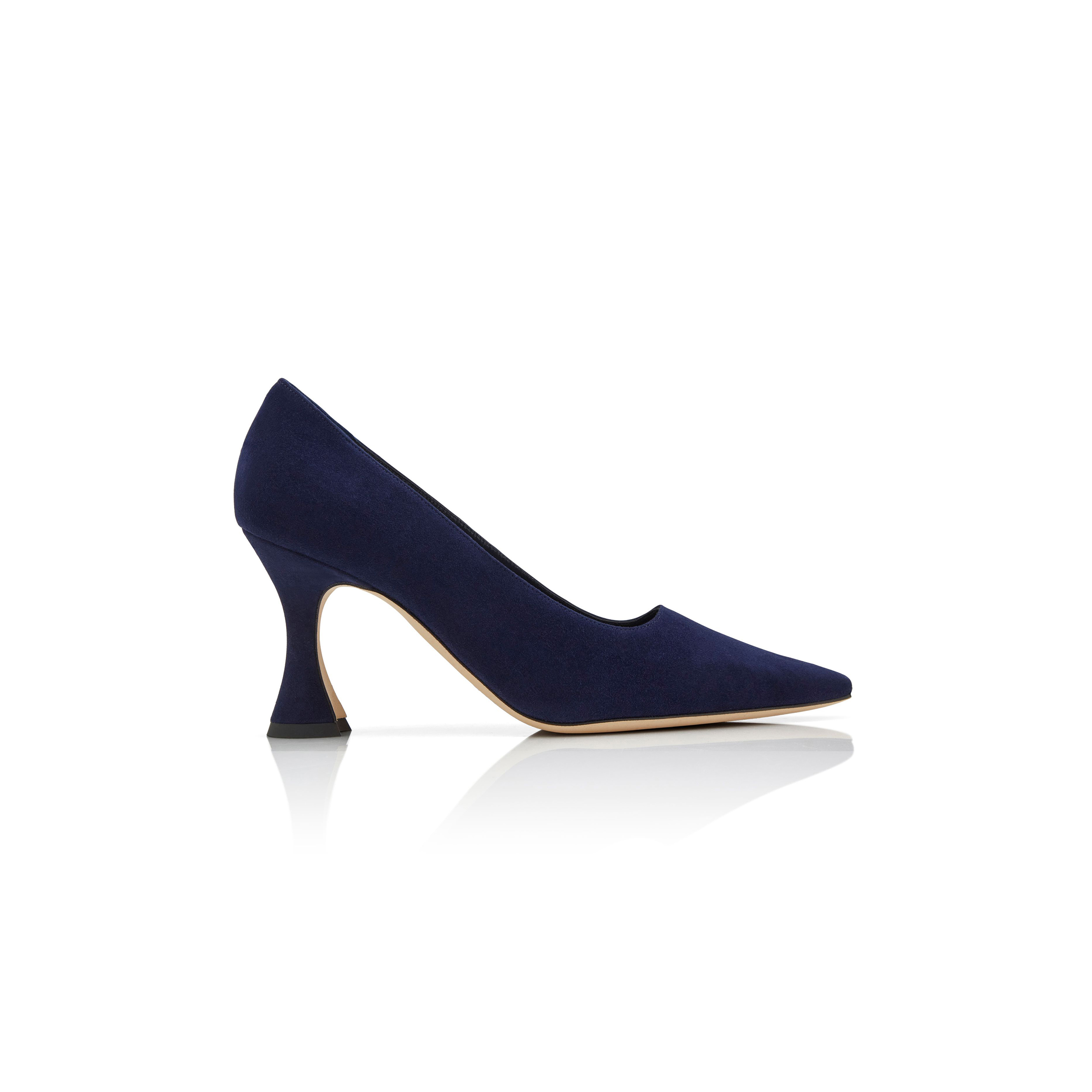 MANOLO BLAHNIK LOUMAJ NAVY BLUE SUEDE POINTED TOE PUMPS 424-1908-0008